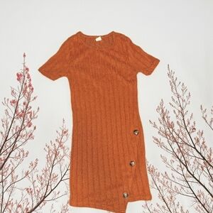 Girls Size 7 Orange Knit Dress with Button Detail